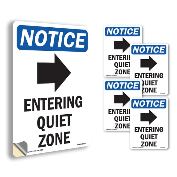 Entering Quiet Zone With Symbol OSHA Notice Vinyl Decal Label 18 Inch x 12 Inch - 5 Pack
