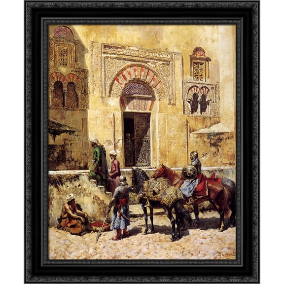 Entering The Mosque 20x23 Black Ornate Wood Framed Canvas Art by Weeks, Edwin Lord