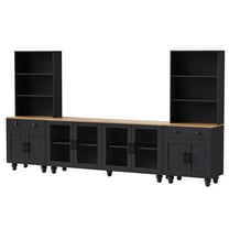 Entertainment Center With Bookshelves For TVs Up To 70", Modern Wall Unit TV Stand Cabinets With Adjustable Shelves And Tempered Glass Door, Gourd-shaped Legs Supports