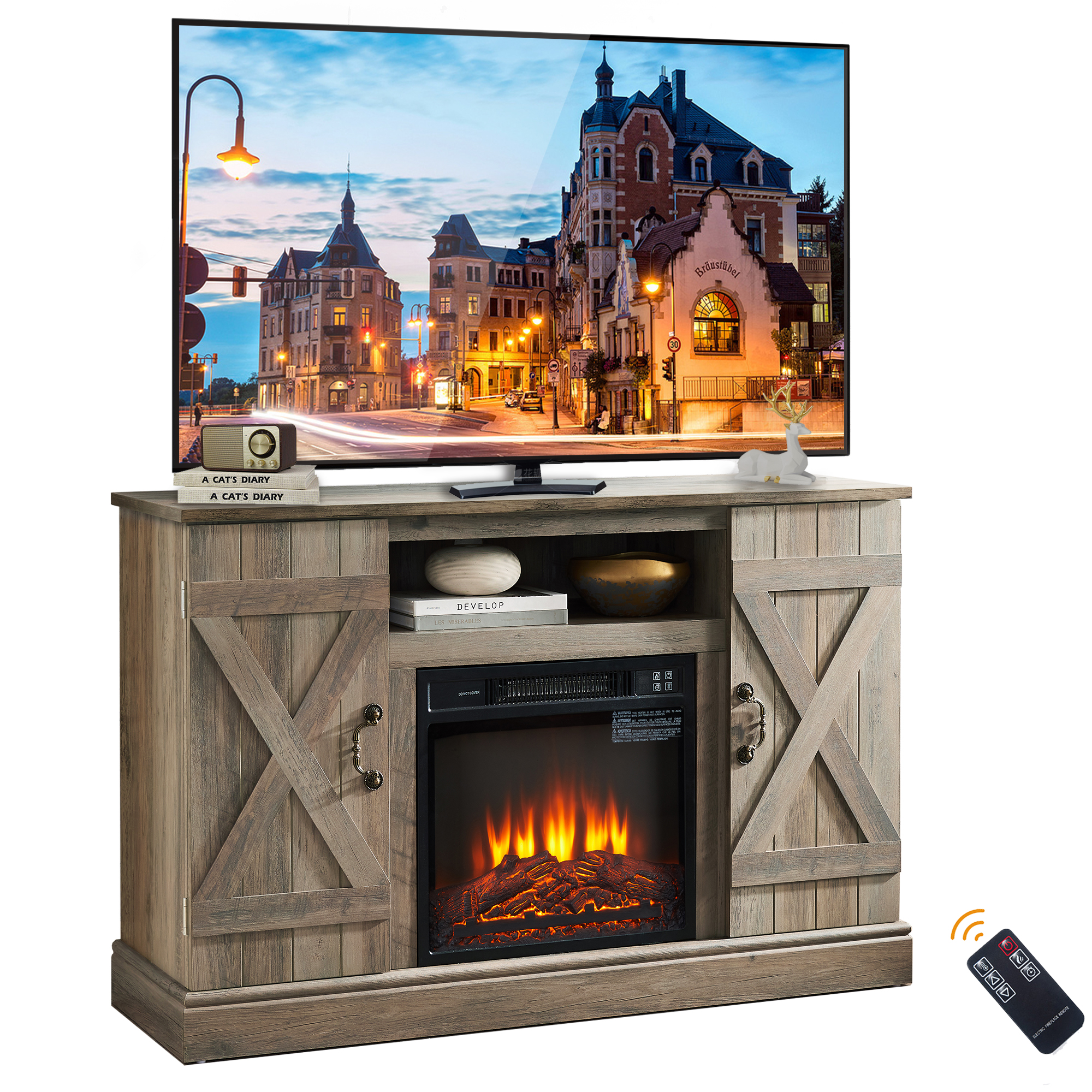 Entertainment Center with Fireplace, Seizeen 48 inch Electric Fireplace