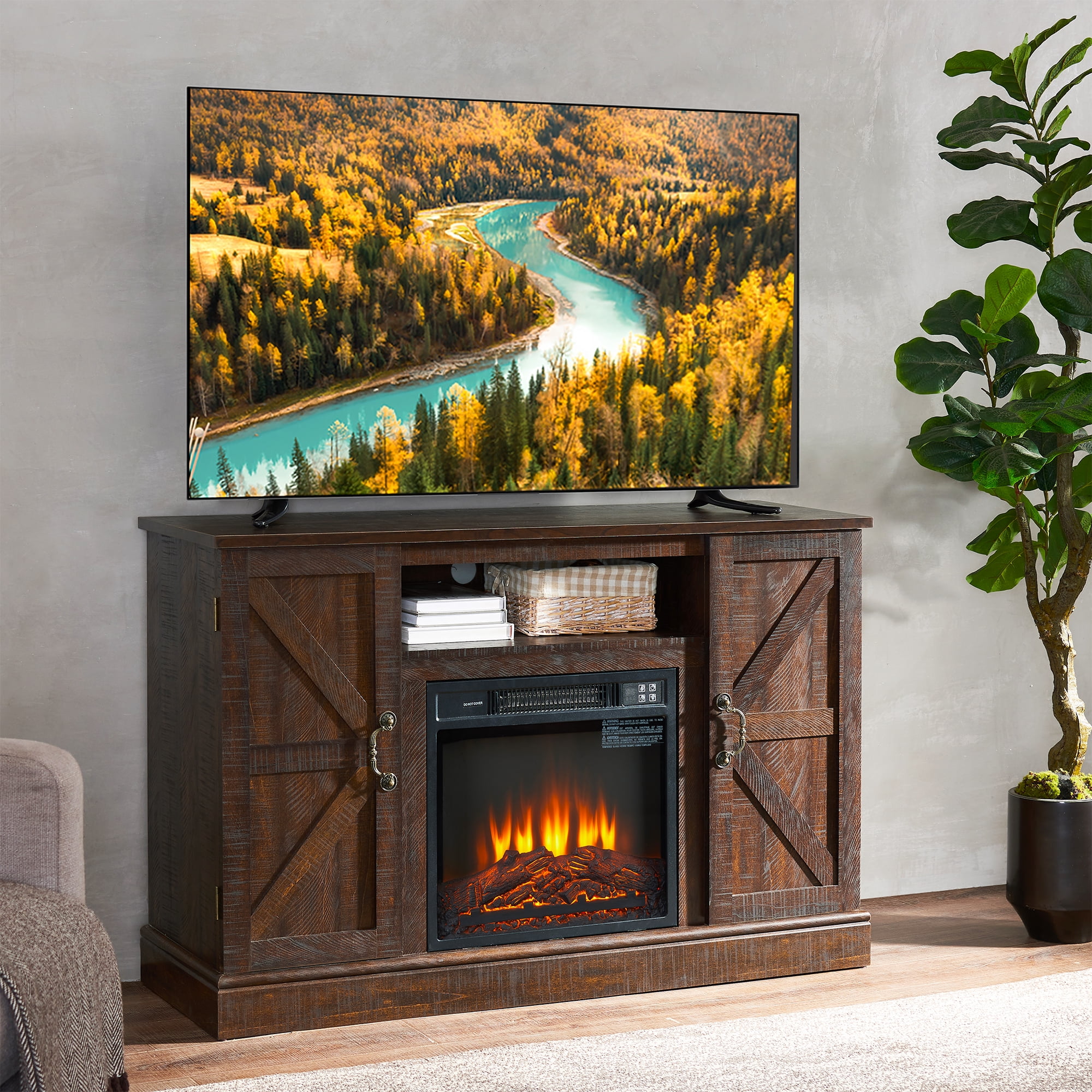 "Seizeen Electric Fireplace TV Stand with Heater, Entertainment Center