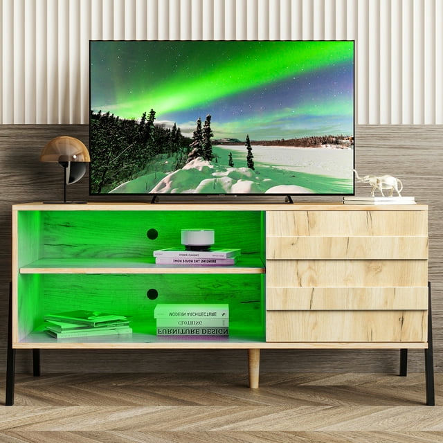Entertainment Center with LED Lights, Seizeen Modern TV Stand for 50in
