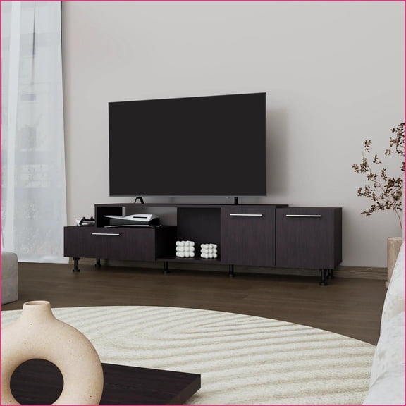 Entertainment Center with Open Storage & 2 Side Cabinets, Wengue Finish | Fits 60-69 Inch TVs | Particle Board
