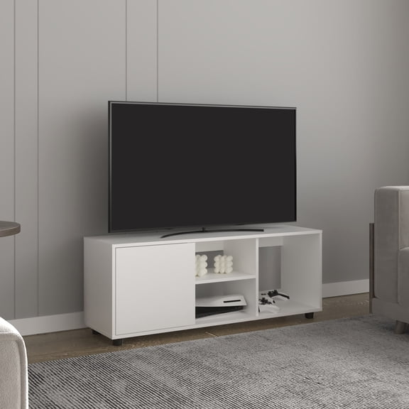 Entertainment Centers, Adel 51" Wide Tv Stand with One Door Cabinet , Four Open Shelves, Cable Management, Living Room, Tv Room White, White TV Stands With Storage,Mdf Small TV Stands