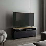 Entertainment Centers, Modern TV Stand with Open Shelves and Compact Profile, Minimalist Media Console for Living Room or Bedroom, Black - Natural Oak, Multicolor TV Stands With Storage