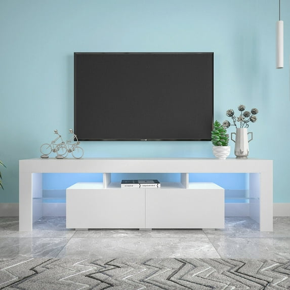 Entertainment Centers, Modern White TV Stand, 20 Colors LED TV Stand w/Remote Control Lights, White TV Stands With Storage,Mdf Small TV Stands