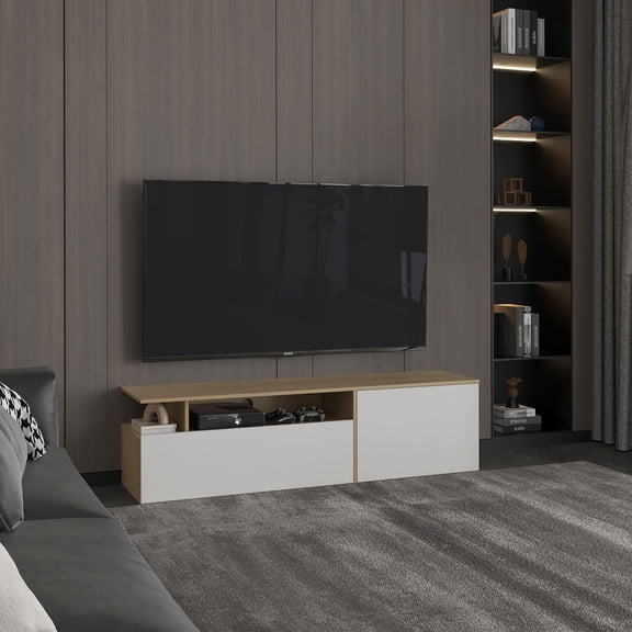 Entertainment Centers, Tv Stand 60" TV Capacity,2 Doors, 4 Shelves, Natural Wood TV Stands With Storage,Engineered Wood Small TV Stands, Furniture Primary Living Space TV & Entertainment Furniture