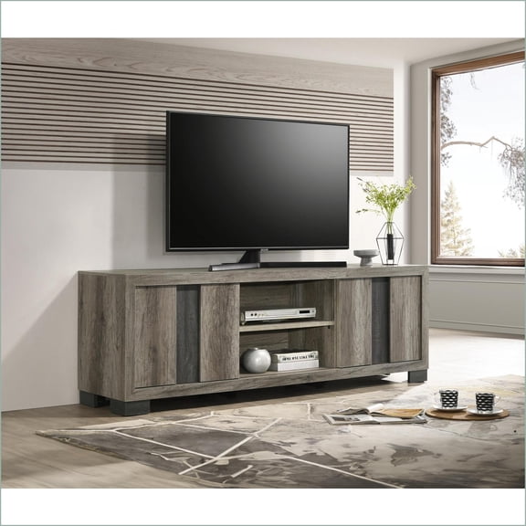 Entertainment Console Rustic Weathered Wood | Fits 60-69 TVs | Brown Grey