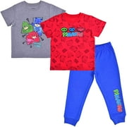 Entertainment One Boy's 3-Piece PJ Masks T-Shirt and Jogger Pant Set, Red/Blue, Size 2T