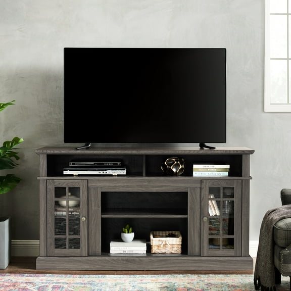 Entertainment Stand For 65" Screen - Dark Walnut & Open Storage Modern Tvs Spacious Elegant Design