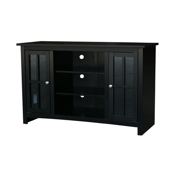 Entertainment/TV Stand with Open Shelves and 2 Doors in Black - 48" Height