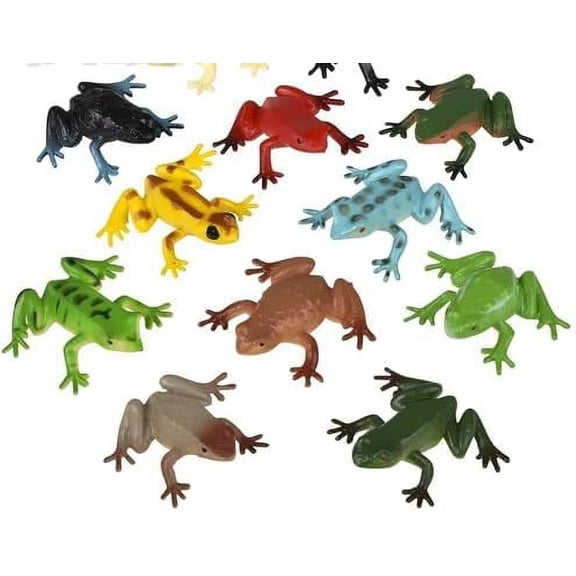 Entervending Frog Toy - 2 Frog Animal Figurines - Mini Frogs for Birthday Decoration, Frog Accessories, Toys for Classroom Prizes, Party Favors - Pack of 48
