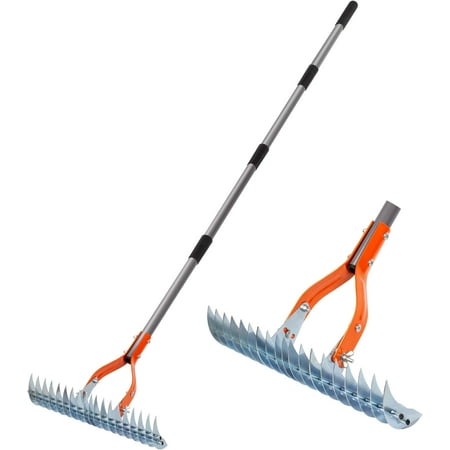 Entesi 15 in Carbon Steel Thatch Garden Rake with Adjustable Stainless Steel Handle