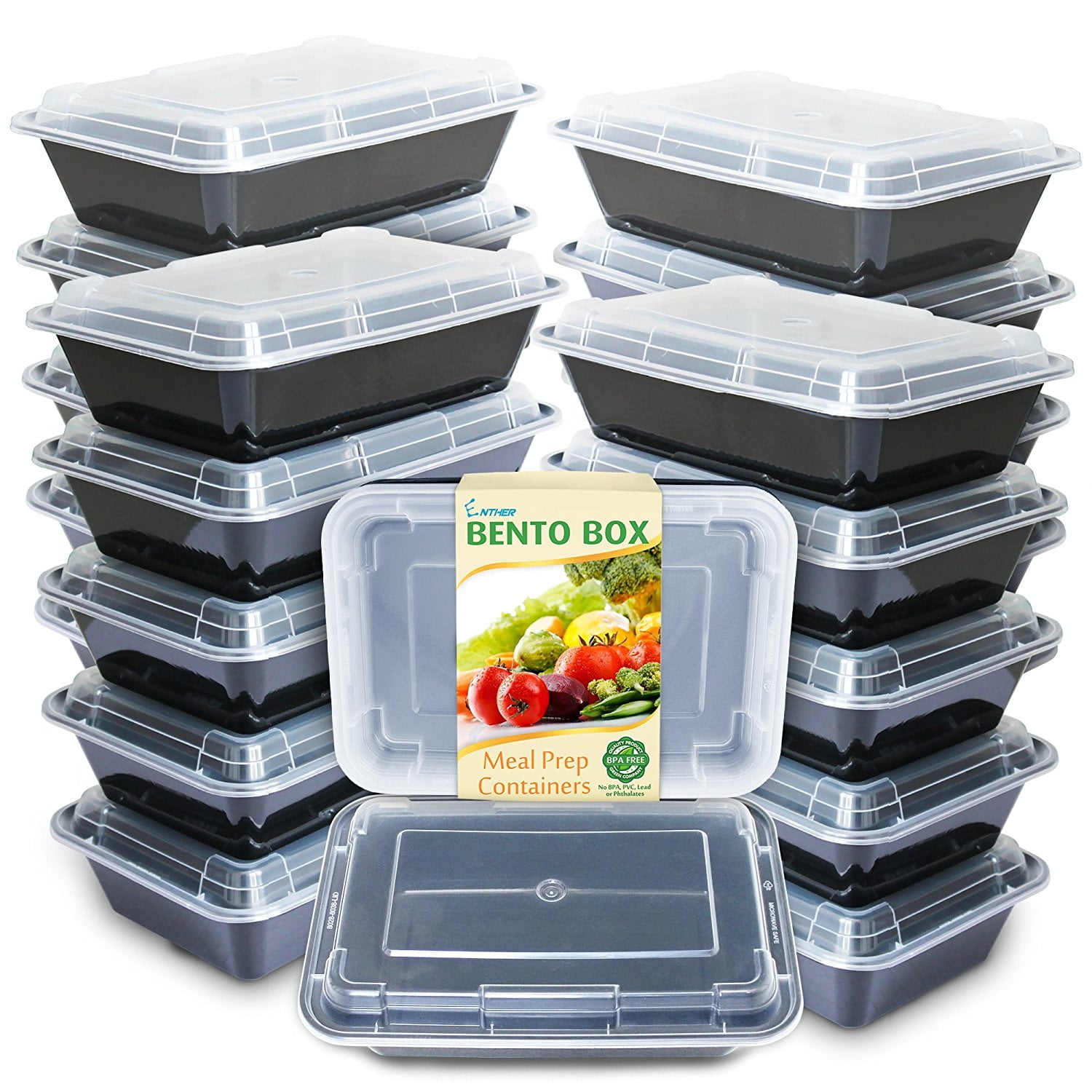 JTR Meal Prep Container [20 Pack] Single 1 Compartment with Lids, Food Storage Bento Box | BPA Free | Stackable | Reusable Lunch Boxes, Microwave