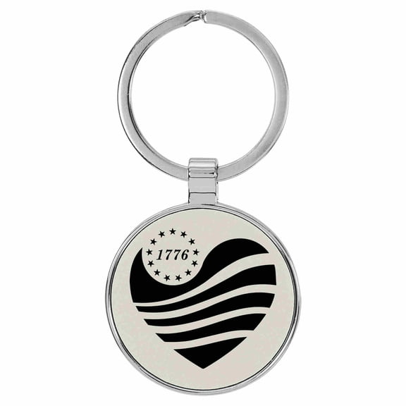 Enthoozies 1776 USA Flag Heart Patriotic White Laser Engraved Leatherette Keychain Backpack Pull - 1.5 x 3 Inches