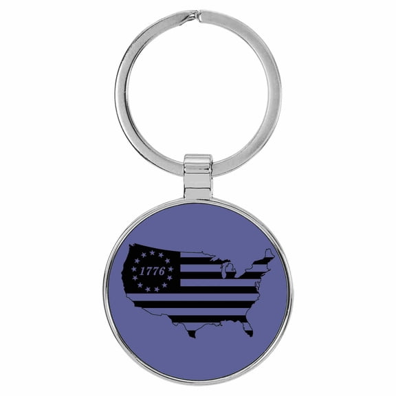 Enthoozies 1776 USA Flag Map Patriotic Purple Laser Engraved Leatherette Keychain Backpack Pull - 1.5 x 3 Inches