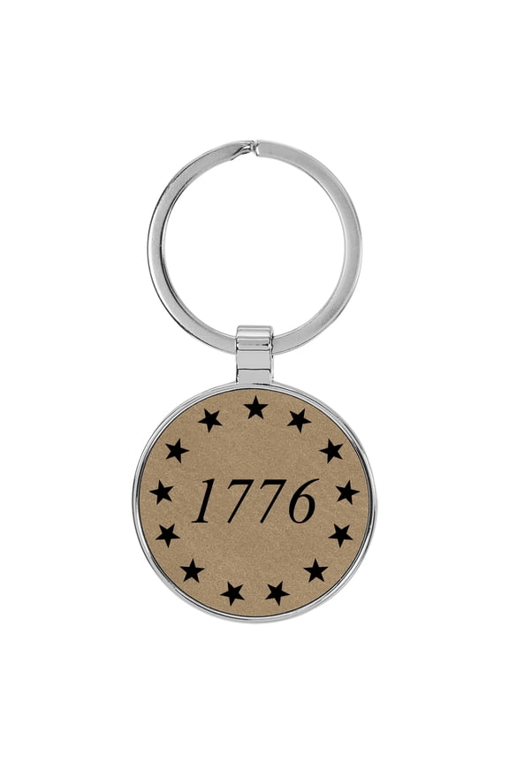 1776 USA Patriotic Light Brown Laser Engraved Leatherette Keychain Backpack Pull - 1.5 x 3 Inches