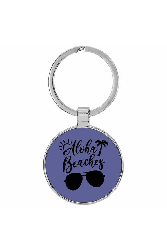 Aloha Beaches Purple Laser Engraved Leatherette Keychain Backpack Pull - 1.5 x 3 Inches