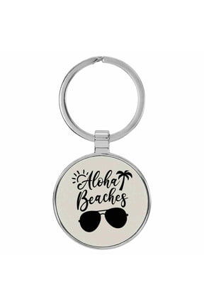 Aloha Beaches White Laser Engraved Leatherette Keychain Backpack Pull - 1.5 x 3 Inches