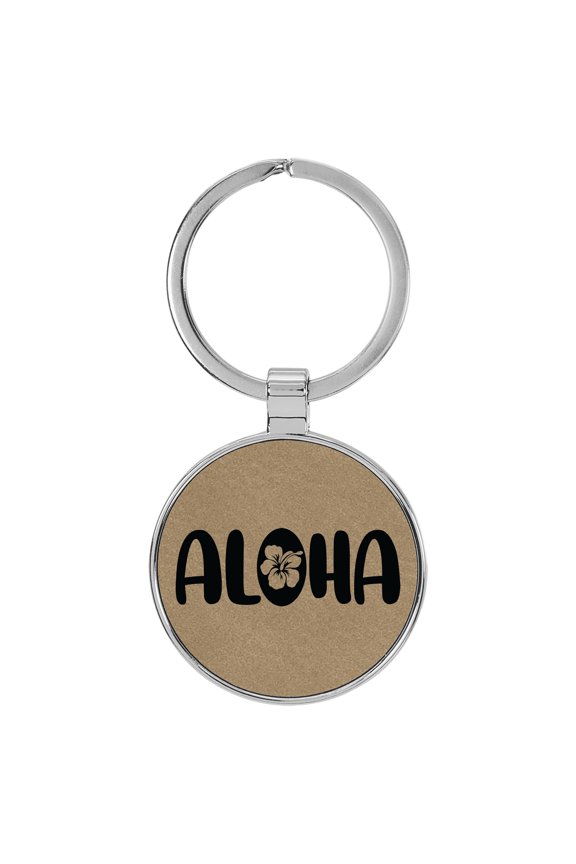 Aloha Light Brown Laser Engraved Leatherette Keychain Backpack Pull - 1.5 x 3 Inches