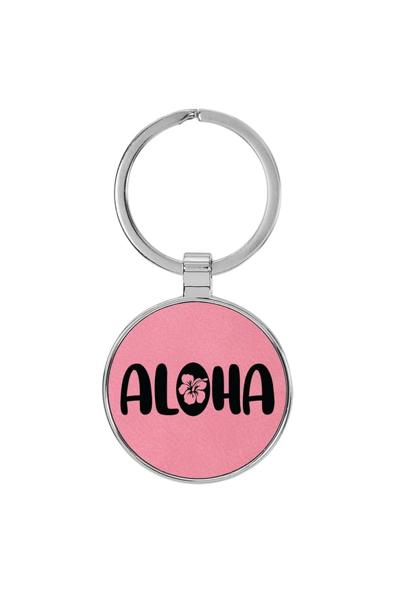 Aloha Pink Laser Engraved Leatherette Keychain Backpack Pull - 1.5 x 3 Inches
