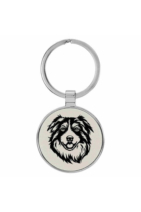 Australian Shepherd Dog White Laser Engraved Leatherette Keychain Backpack Pull - 1.5 x 3 Inches