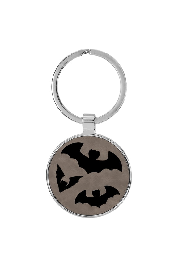 Bats Halloween Gray Laser Engraved Leatherette Keychain Backpack Pull - 1.5 x 3 Inches