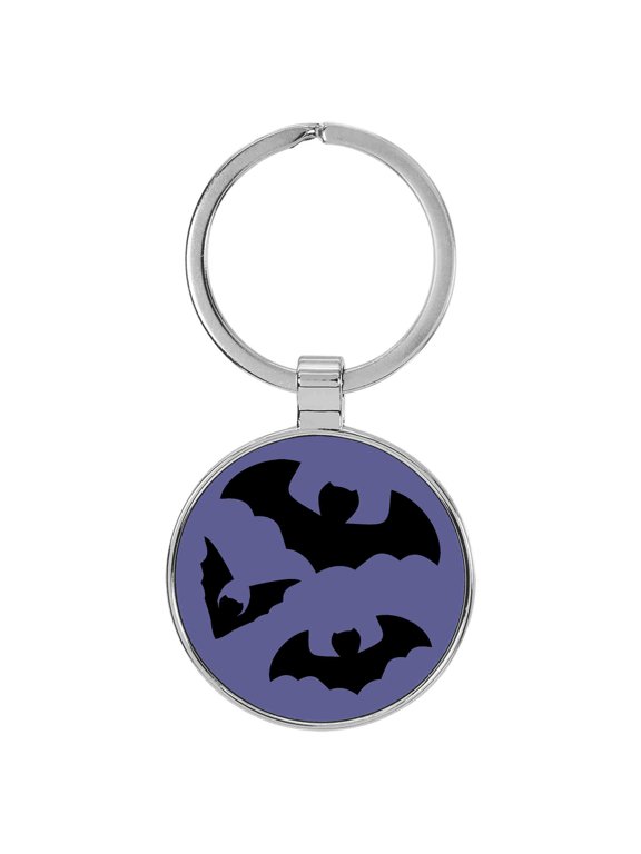 Bats Halloween Purple Laser Engraved Leatherette Keychain Backpack Pull - 1.5 x 3 Inches