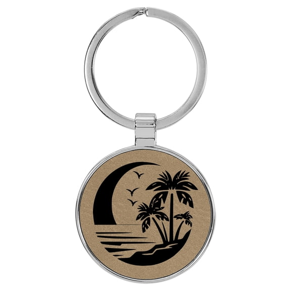 Enthoozies Beach Palm Trees Light Brown Laser Engraved Leatherette Keychain Backpack Pull - 1.5 x 3 Inches