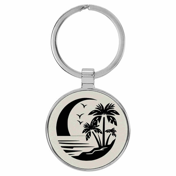 Enthoozies Beach Palm Trees White Laser Engraved Leatherette Keychain Backpack Pull - 1.5 x 3 Inches