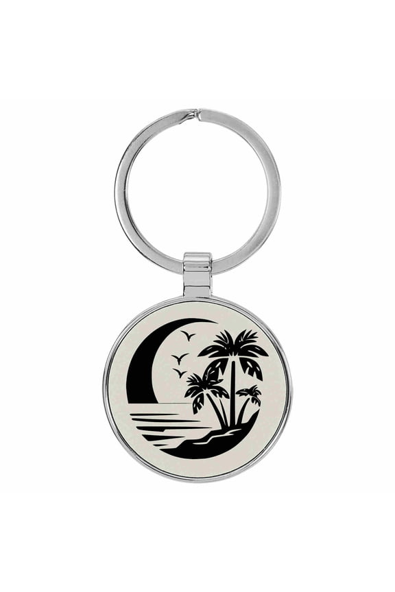 Beach Palm Trees White Laser Engraved Leatherette Keychain Backpack Pull - 1.5 x 3 Inches