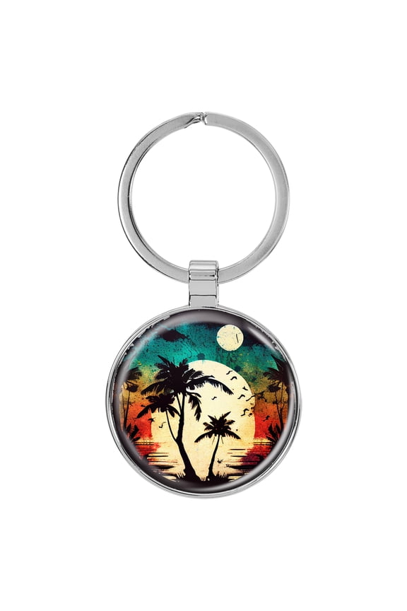 Beach Tree Sunset 1.5" x 3.5" Domed Keychain Backpack Pull v3