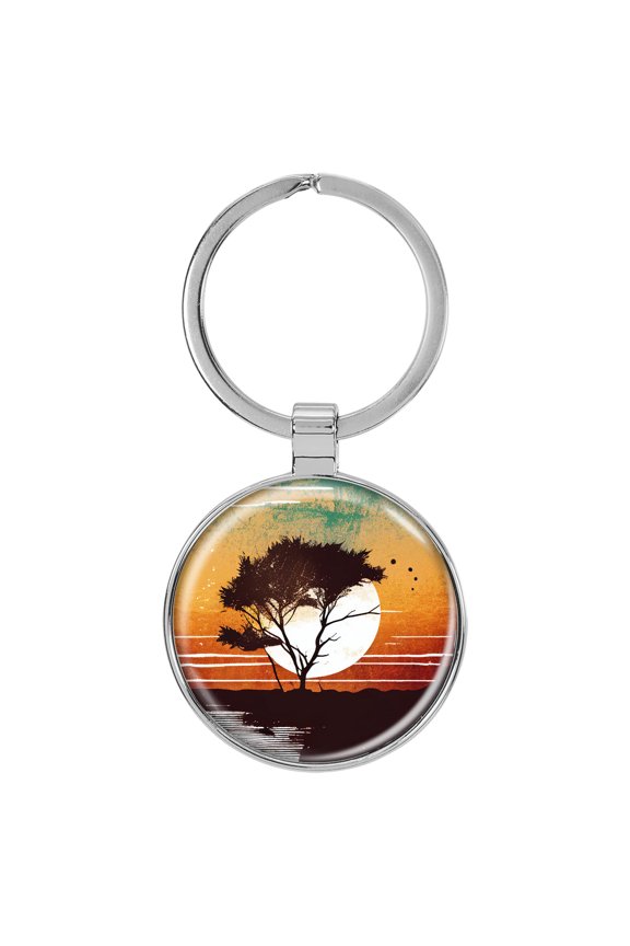 Beach Tree Sunset 1.5" x 3.5" Domed Keychain Backpack Pull v5