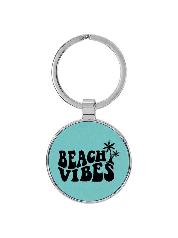 Beach Vibes Teal Laser Engraved Leatherette Keychain Backpack Pull - 1.5 x 3 Inches
