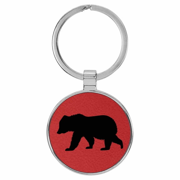 Enthoozies Bear Animal Nature Red Laser Engraved Leatherette Keychain Backpack Pull - 1.5 x 3 Inches