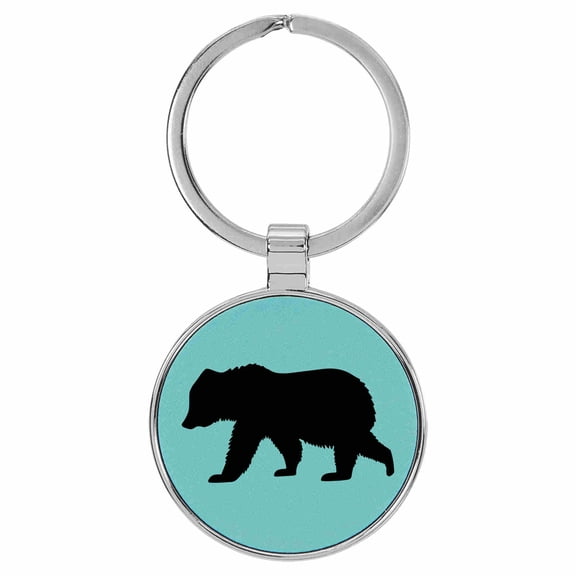 Enthoozies Bear Animal Nature Teal  Laser Engraved Leatherette Keychain Backpack Pull - 1.5 x 3 Inches