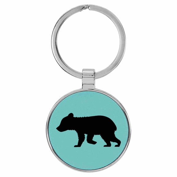 Enthoozies Bear Cub Animal Nature Teal  Laser Engraved Leatherette Keychain Backpack Pull - 1.5 x 3 Inches