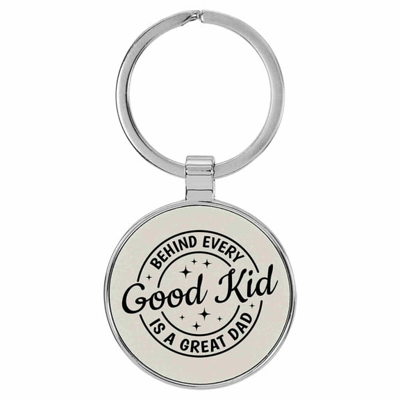 Enthoozies Behind Every Good Kid is a Great Dad White Laser Engraved Leatherette Keychain Backpack Pull - 1.5 x 3 Inches