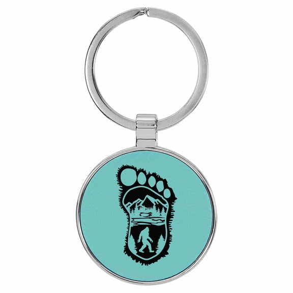 Enthoozies Bigfoot Foot Imprint Sasquatch Teal  Laser Engraved Leatherette Keychain Backpack Pull - 1.5 x 3 Inches