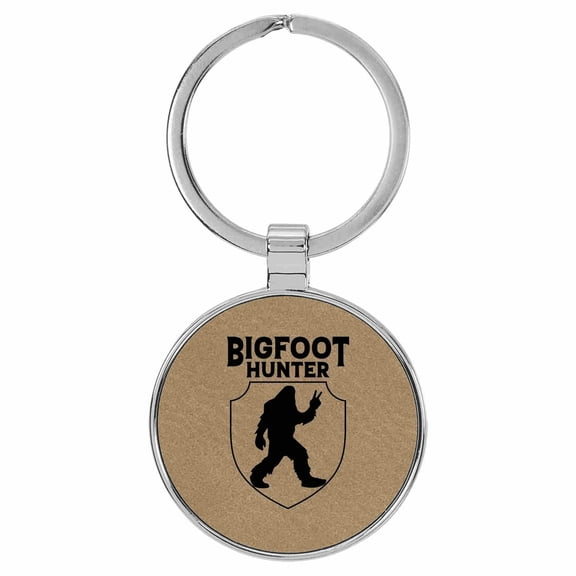 Enthoozies Bigfoot Hunter Sasquatch Light Brown Laser Engraved Leatherette Keychain Backpack Pull - 1.5 x 3 Inches