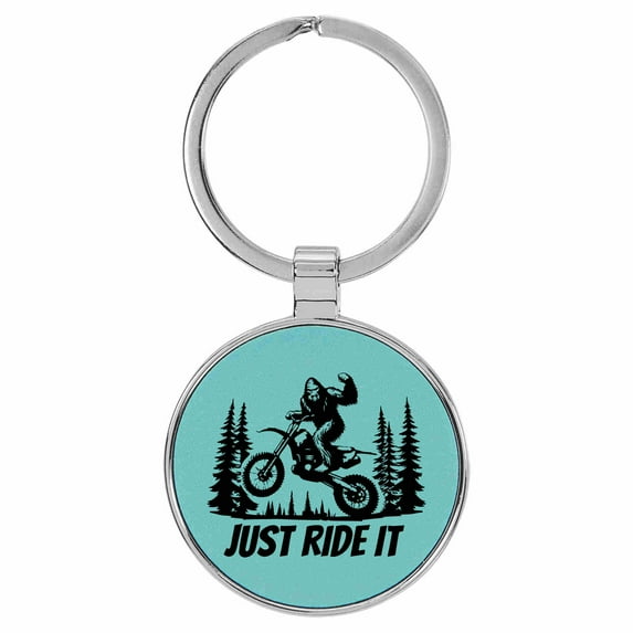 Enthoozies Bigfoot Motocross Dirtbike Teal Laser Engraved Leatherette Keychain Backpack Pull - 1.5 x 3 Inches