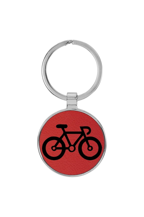 Bike Silhouette Biking Cycling Red Laser Engraved Leatherette Keychain Backpack Pull - 1.5 x 3 Inches