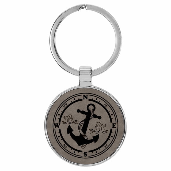 Enthoozies Boat Anchor Compass Gray Laser Engraved Leatherette Keychain Backpack Pull - 1.5 x 3 Inches