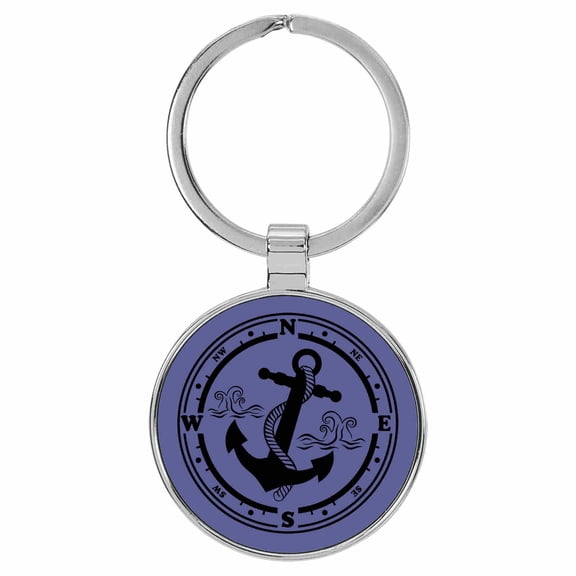 Enthoozies Boat Anchor Compass Purple Laser Engraved Leatherette Keychain Backpack Pull - 1.5 x 3 Inches