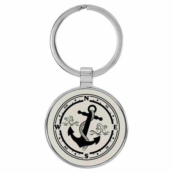 Enthoozies Boat Anchor Compass White Laser Engraved Leatherette Keychain Backpack Pull - 1.5 x 3 Inches