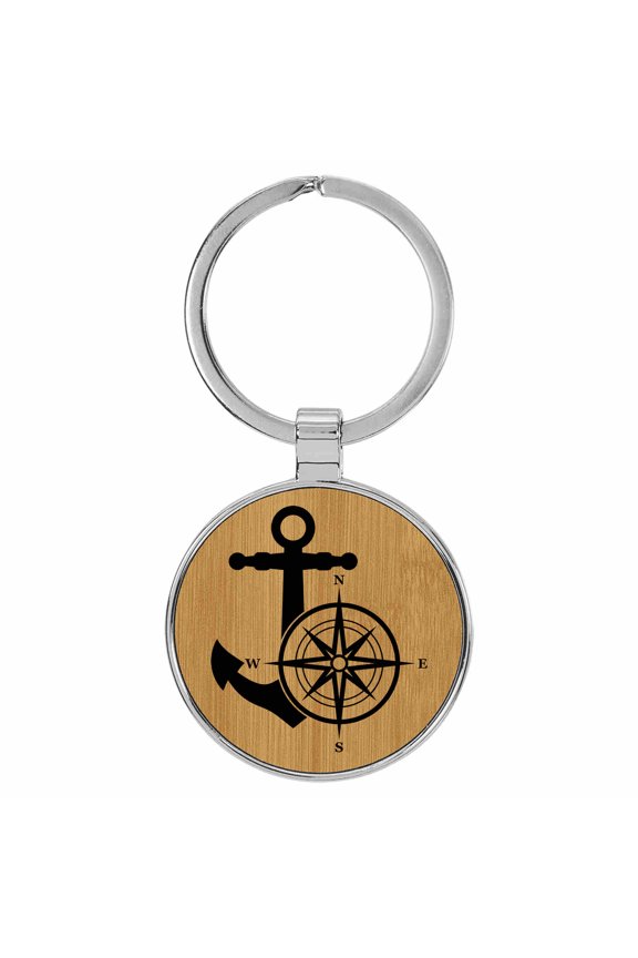 Boat Anchor Tan Laser Engraved Leatherette Keychain Backpack Pull - 1.5 x 3 Inches