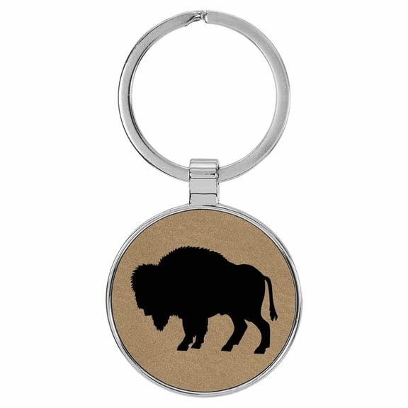 Enthoozies Buffalo Bison Animal Nature Light Brown Laser Engraved Leatherette Keychain Backpack Pull - 1.5 x 3 Inches