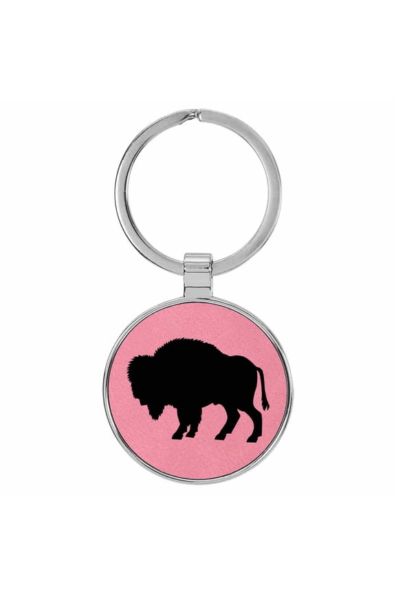 Buffalo Bison Animal Nature Pink Laser Engraved Leatherette Keychain Backpack Pull - 1.5 x 3 Inches