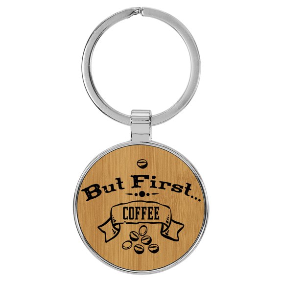 Enthoozies But First Coffee Tan 1.5 Inches by 3.5 Inches Laser Engraved Keychain Backpack Pull