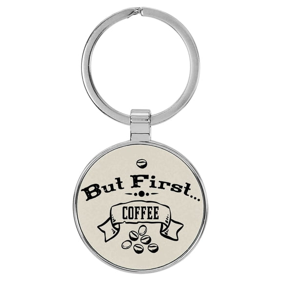 Enthoozies But First Coffee White 1.5 Inches by 3.5 Inches Laser Engraved Keychain Backpack Pull